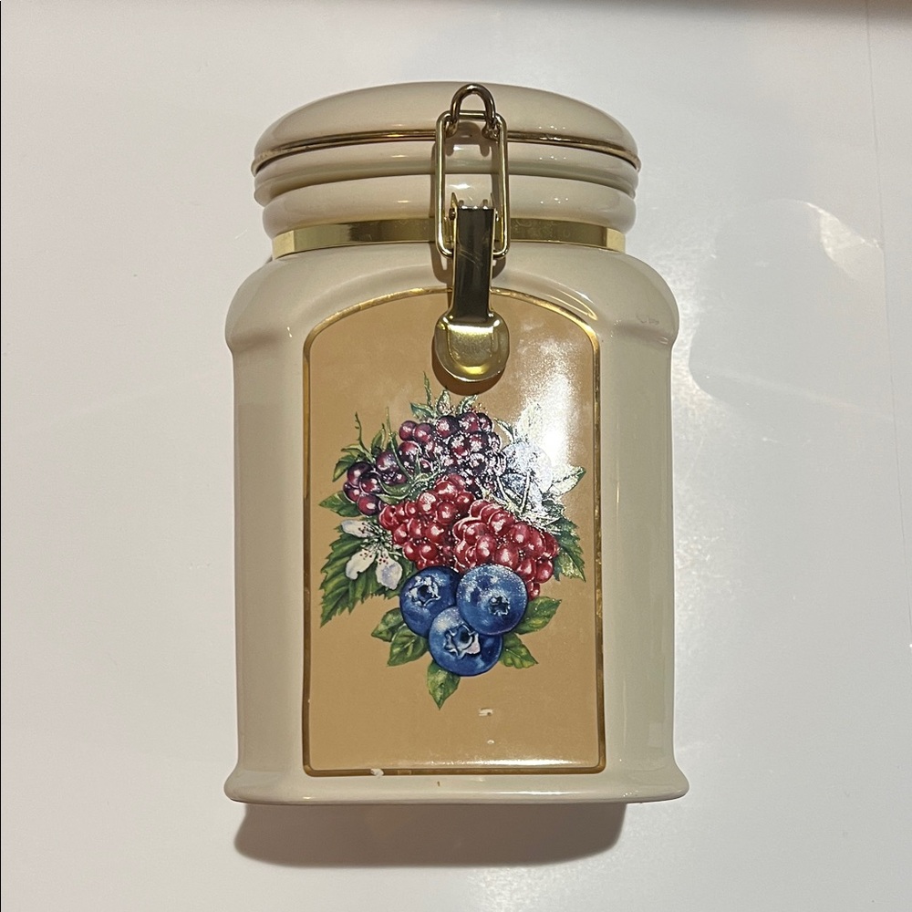 Vintage Knott’s Berry Farms Floral Ceramic Storage Jar with Locking Lid